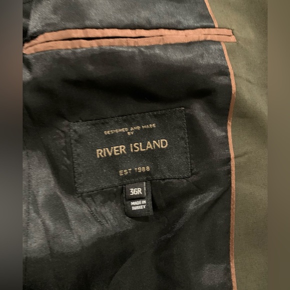 River Island One Button Mens Blazer Olive Green size 36R - Picture 4 of 6